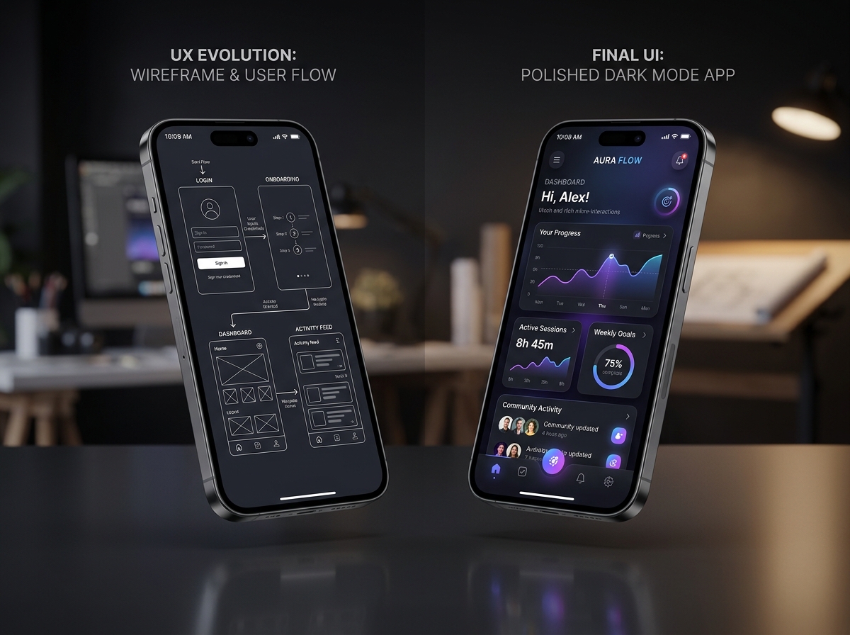 Wireframe Evolution to High-Fidelity Mobile App UI Interface