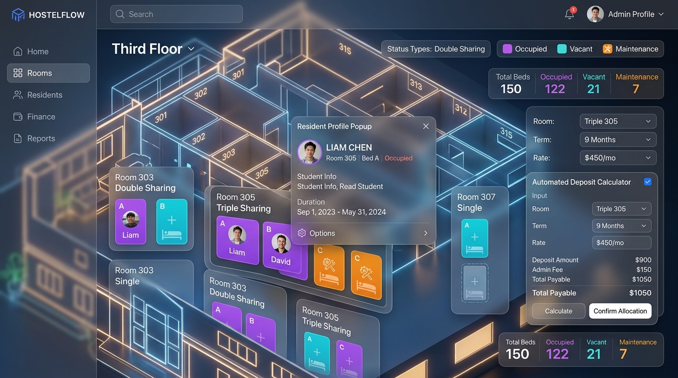 Interactive Hostel Room and Bed Allocation System