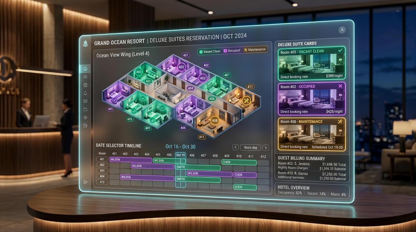 Pixels Craft Hotel Direct Booking Engine and Interactive Floor Plan
