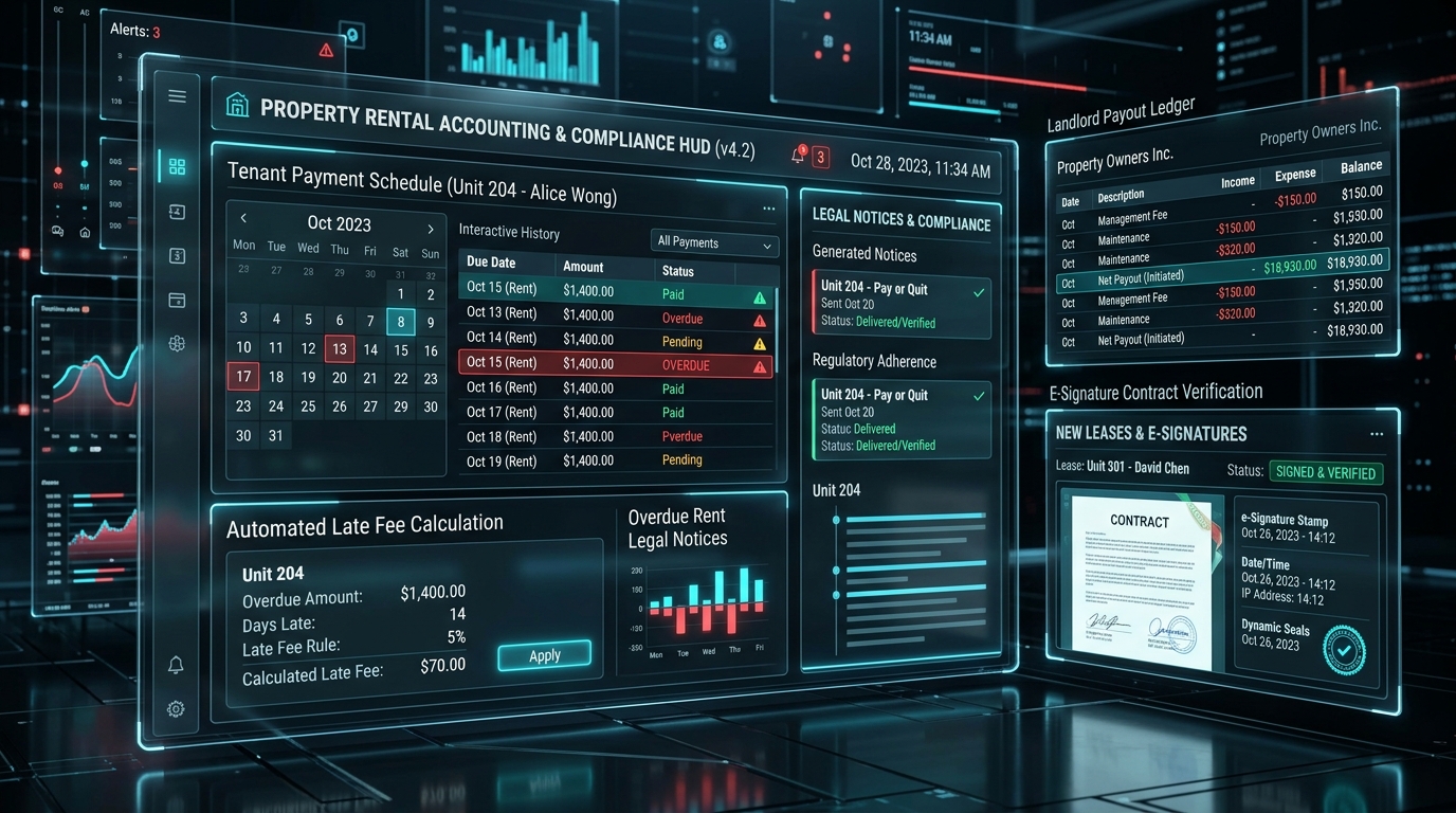 Automated Rent Recovery Ledger and Digital Legal Contracts