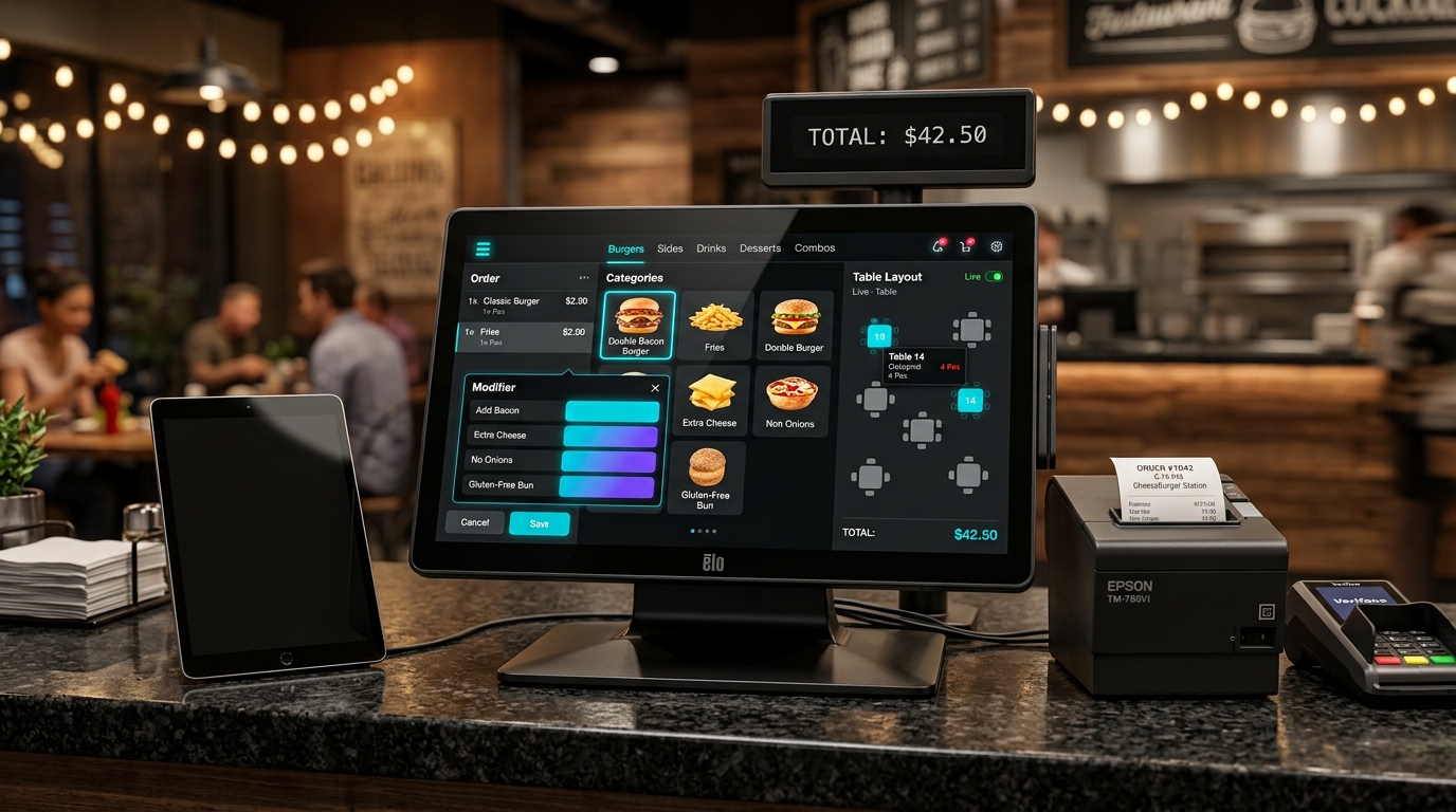 Pixels Craft Dual-Screen Restaurant Touchscreen POS Terminal and Cash Drawer