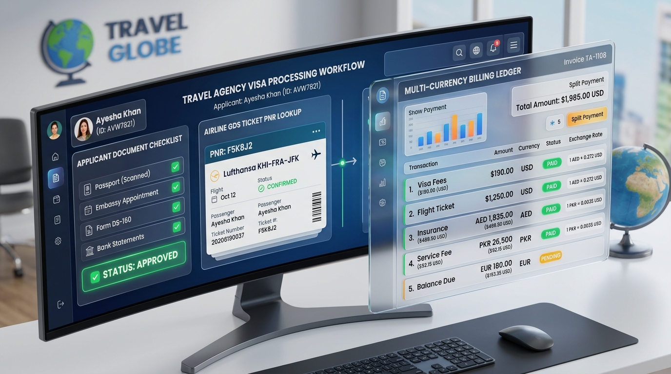 Travel Agency Visa Tracking Workflow and Multi-Currency Accounting Ledger