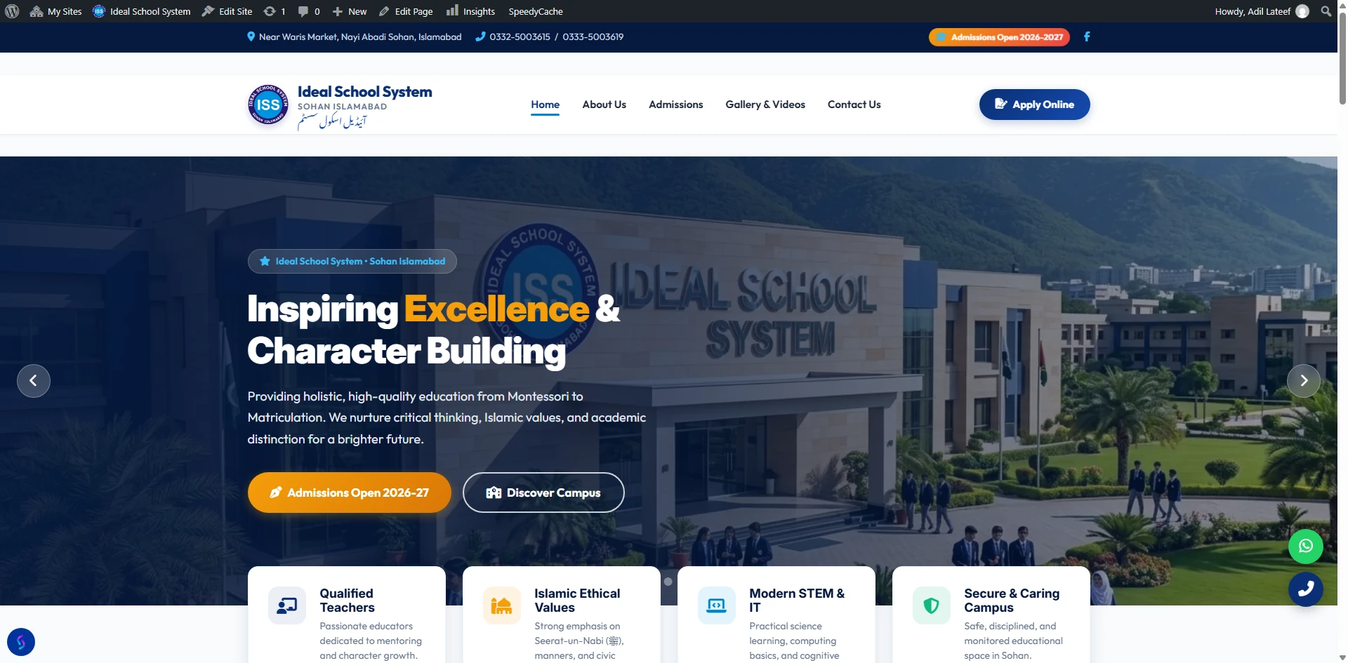 Official School Website homepage — Ideal School System